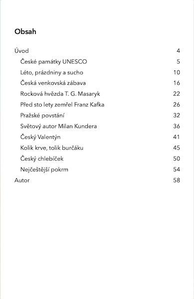 A Czech language workbook with texts and exercises about the Czech Republic, Czech realia, and culture for B2 level students with content.